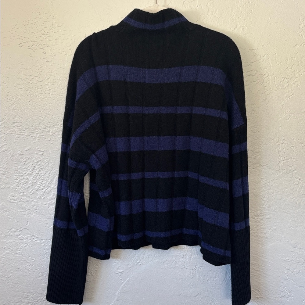Madewell Black and Blue Striped Mock Neck Cashmere Blend Sweater M - Picture 5 of 6